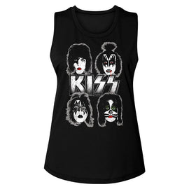Kiss-Band Faces-Black Ladies Muscle Tank-S - Black