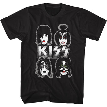 Kiss-Band Faces-Black Adult S/S T-Shirt - Black
