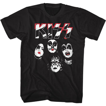 Kiss-Logo Faces-Black Adult S/S T-Shirt - Black