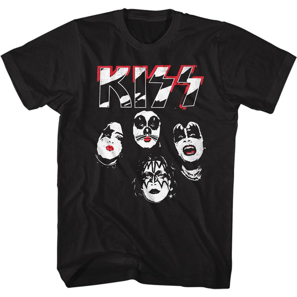 Kiss-Logo Faces-Black Adult S/S T-Shirt - Black