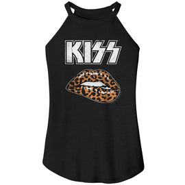 Kiss-Kiss Leopard Up-Black Ladies Sleeveless Rocker Tank-S - Black