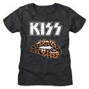 Kiss-Leopard Lip-Dark Gray Heather Ladies S/S T-Shirt - Dark Gray Heather