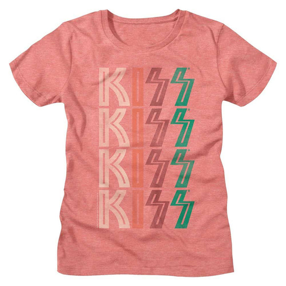 Kiss-Washed Out Logo-Sunset Heather Ladies S/S T-Shirt - Sunset Heather