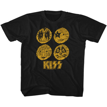Kiss-Sketchy Faces-Black Toddler S/S T-Shirt-3T - Black
