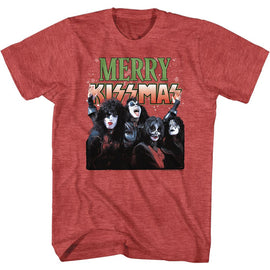 Kiss-Merry Kissmas-Red Heather Adult S/S T-Shirt - Red Heather