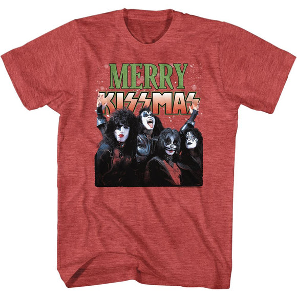 Kiss-Merry Kissmas-Red Heather Adult S/S T-Shirt - Red Heather