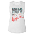 Kiss-Animalize Logo-White Ladies Slub Sleeveless Crew Neck Tee-S - White
