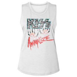 Kiss-Animalize Logo-White Ladies Slub Sleeveless Crew Neck Tee-S - White