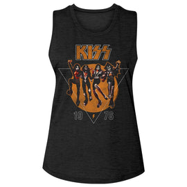 Kiss-Kiss 76-Black Ladies Slub Sleeveless Crew Neck Tee-S - Black