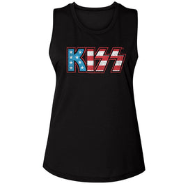 Kiss-Flag Kiss-Black Ladies Muscle Tank-S - Black