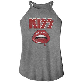 Kiss-Kiss Drip-Gray Frost Ladies Sleeveless Rocker Tank-S - Gray Frost