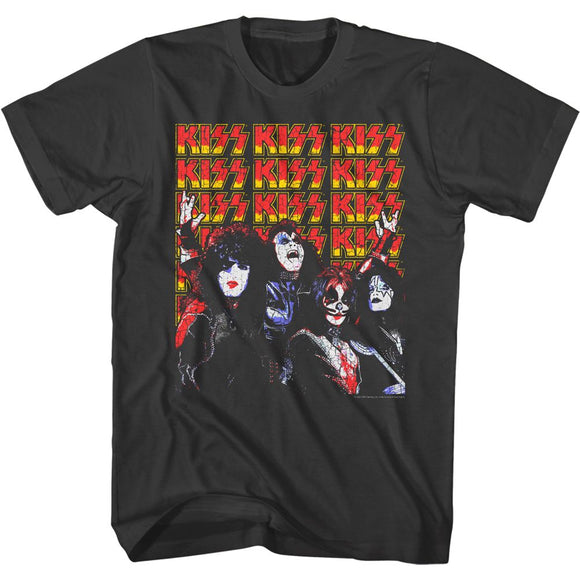 Kiss-Lots Of Logos-Smoke Adult S/S T-Shirt - Smoke