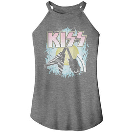 Kiss-Kiss Two Guitars-Gray Frost Ladies Sleeveless Rocker Tank-S - Gray Frost