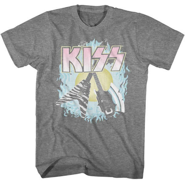 Kiss Kiss Two Guitars Adult T-Shirts