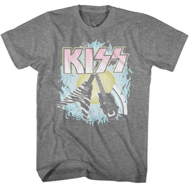 Kiss-Kiss Two Guitars-Graphite Heather Adult S/S T-Shirt - Graphite Heather