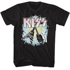 Kiss-Kiss Two Guitars-Black Adult S/S T-Shirt - Black