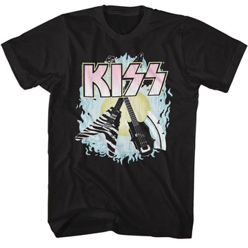 Kiss-Kiss Two Guitars-Black Adult S/S T-Shirt - Black