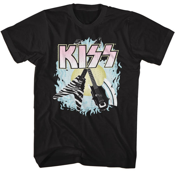 Kiss-Kiss Two Guitars-Black Adult S/S T-Shirt - Black