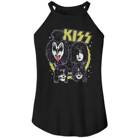 Kiss-Kiss Spike Circles-Black Ladies Sleeveless Rocker Tank-S - Black