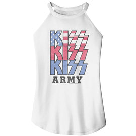 Kiss-Kiss Patriotic Logo-White Ladies Sleeveless Rocker Tank-S - White