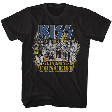 Kiss-Kiss Live In Flames-Black Adult S/S T-Shirt - Black