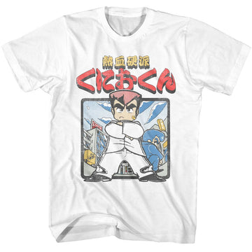 River City Ransom-River City Ransom Hot Blooded Kunio Kun-White Adult S/S T-Shirt - White