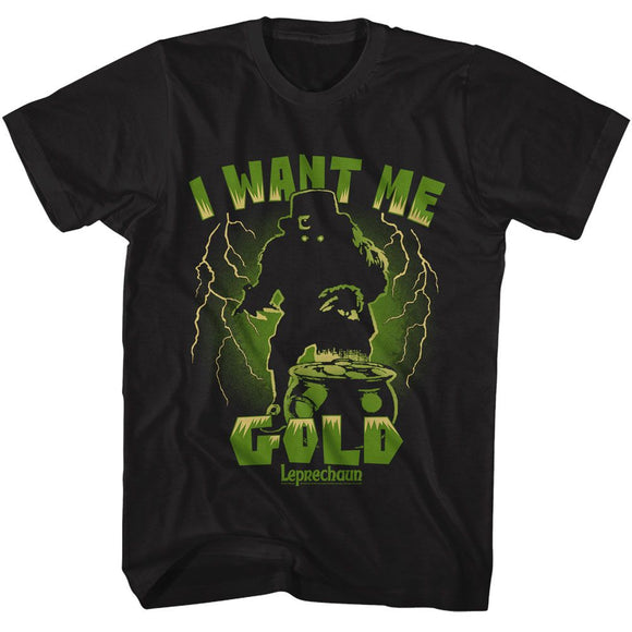 Leprechaun-Leprechaun I Want Me Gold-Black Adult S/S T-Shirt - Black