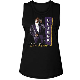 Luther Vandross-Luther Vandross Purple Suit-Black Ladies Muscle Tank-S - Black