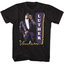 Luther Vandross-Luther Vandross Purple Suit-Black Adult S/S T-Shirt - Black