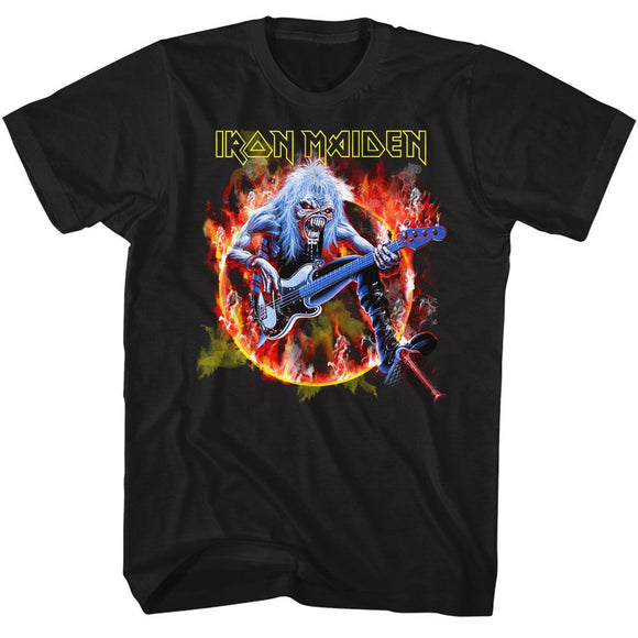 Iron Maiden-Iron Maiden Flaming Circle-Black Adult S/S T-Shirt - Black