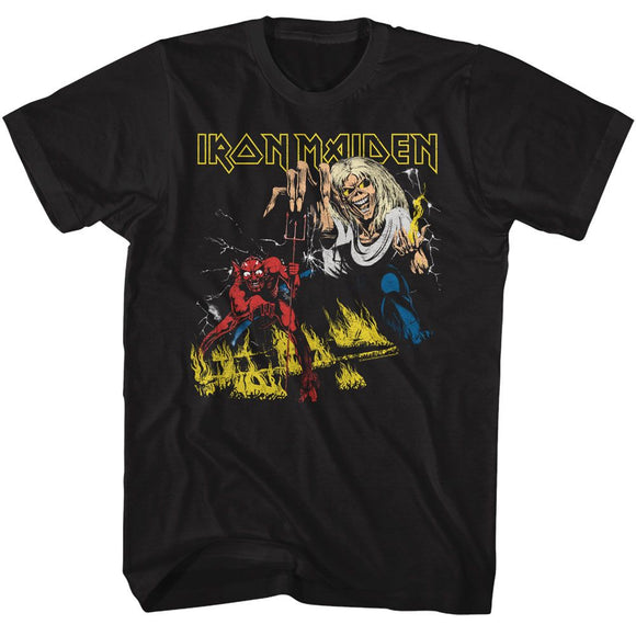 Iron Maiden-Iron Maiden Eddie Fire And Devil-Black Adult S/S T-Shirt - Black