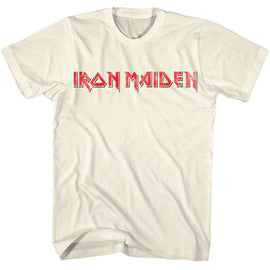 Iron Maiden-Iron Maiden Red Black Logo-Natural Adult S/S T-Shirt - Natural