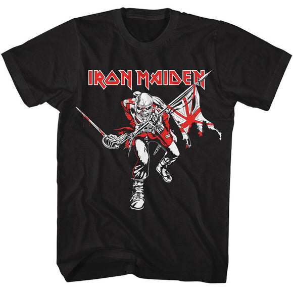 Iron Maiden-Iron Maiden Red White Trooper-Black Adult S/S T-Shirt - Black