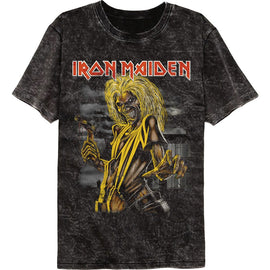 Iron Maiden-Iron Maiden Killers Cover-Mineral Wash Black Adult S/S T-Shirt - Black