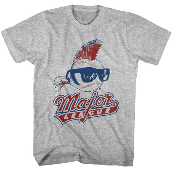Major League-Major League Logo And Ball-Gray Heather Adult S/S T-Shirt - Gray Heather
