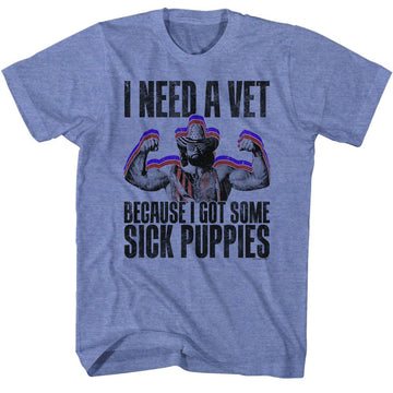 Macho Man-Sick Puppies-Light Blue Heather Adult S/S T-Shirt - Light Blue Heather