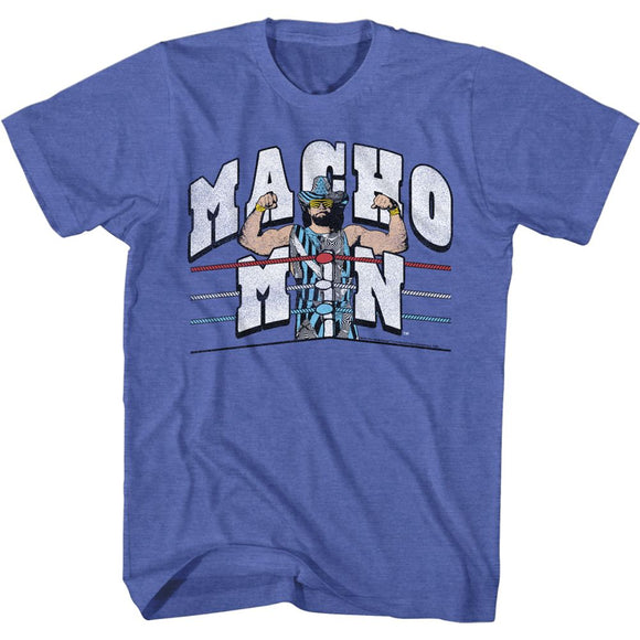 Macho Man-Retro Ring And Ropes-Royal Heather Adult S/S T-Shirt - Royal Heather
