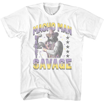 Macho Man-Macho Man Randy And Stars-White Adult S/S T-Shirt - White