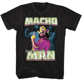 Macho Man-Macho Man Three Photos Collage-Black Adult S/S T-Shirt - Black