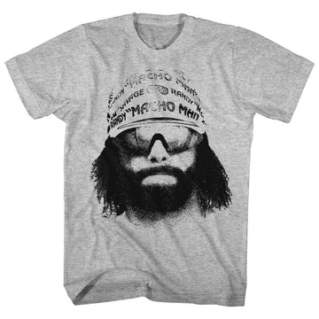 Macho Man-Face-Gray Heather Adult S/S T-Shirt - Gray Heather