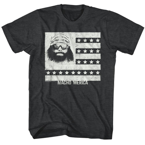 Macho Man-Mericaman-Black Heather Adult S/S T-Shirt - Black Heather