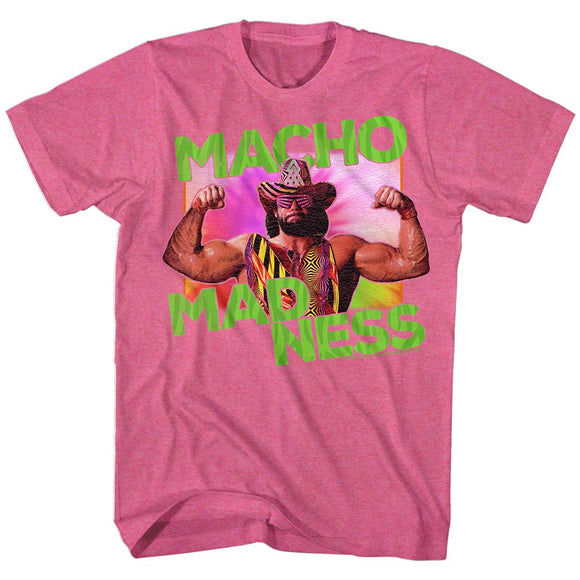 Macho Man-Madness-Retro Pink Heather Adult S/S T-Shirt - Retro Pink Heather