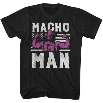 Macho Man-American Hero-Black Adult S/S T-Shirt - Black