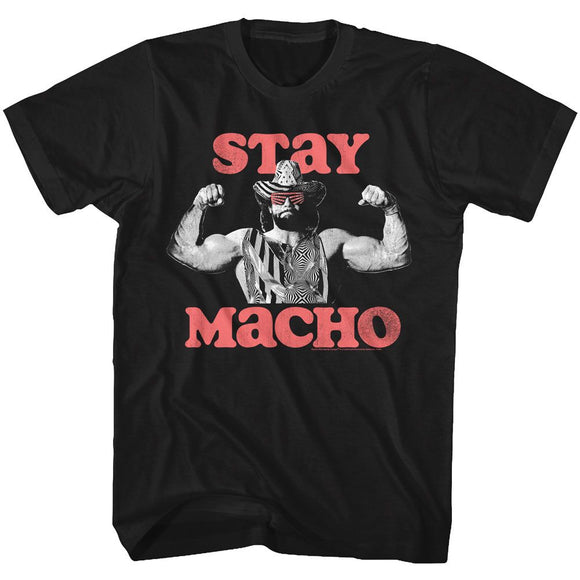 Macho Man-Stay Macho-Black Adult S/S T-Shirt - Black