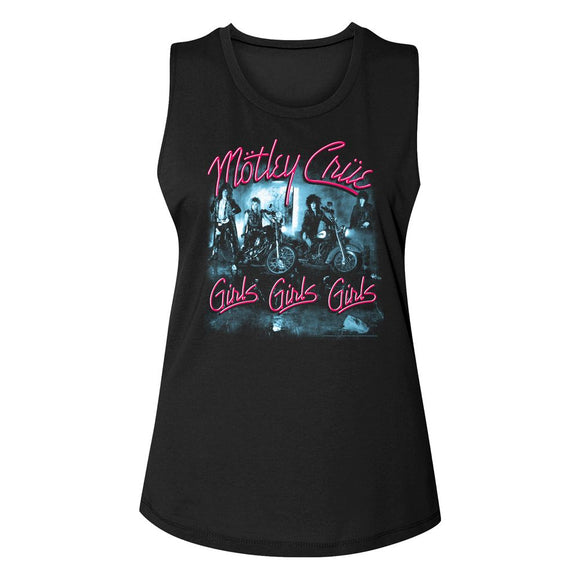 Motley Crue-Girls Girls Girls-Black Ladies Muscle Tank-S - Black