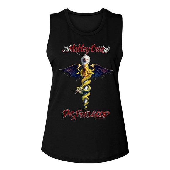 Motley Crue-Dr Feel Good-Black Ladies Muscle Tank-S - Black