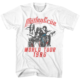 Motley Crue-World Tour-White Adult S/S T-Shirt - White