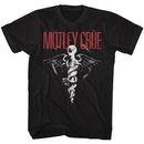 Motley Crue-Red Logo Bw-Black Adult S/S T-Shirt - Black