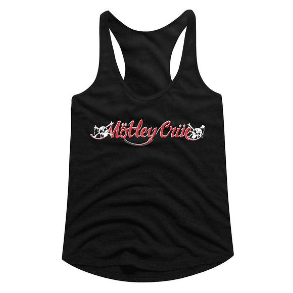 Motley Crue-Red And White Logo-Black Ladies Slimfit Racerback-S - Black