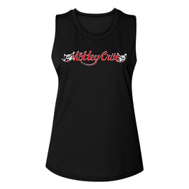Motley Crue-Red And White Logo-Black Ladies Muscle Tank-S - Black